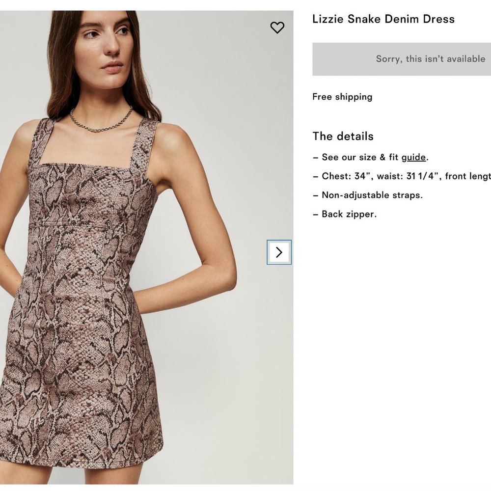 Reformation Lizzie Mini Dress Snakeskin NWT Size 0